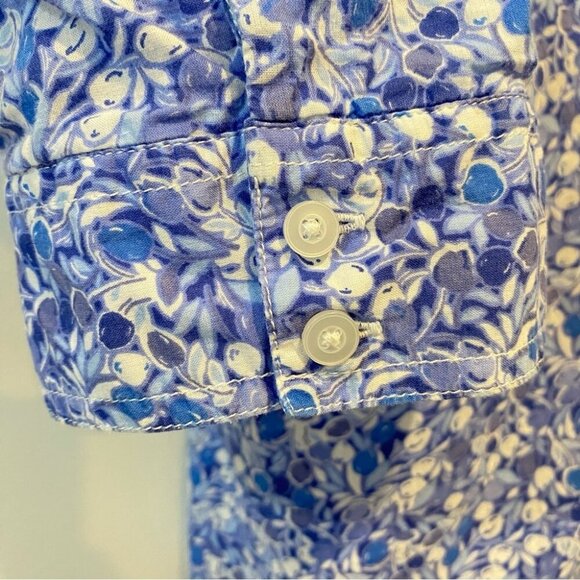 Vintage St. John’s Bay Cottagecore Blue Floral Print 3/4 Sleeve Collared Blouse - Picture 9 of 17